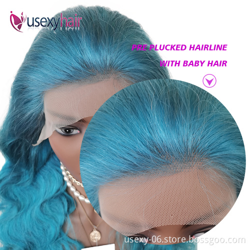 Body wave virgin brazilian hair blue lace frontal wigs transparent hd lace wigs human hair full lace front wigs for black women